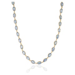 Natural 29.28ct Blue Sapphire Oval Bezel-Set Station Necklace in 14K Yellow Gold