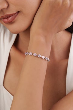 Elegant 14k White Gold Pear Cut Pink Sapphire & Diamond Tennis Bracelet, 2.74ct