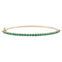 Modern 14K Yellow Gold Bangle Bracelet with 1.86ct Round Cut Natural Emeralds