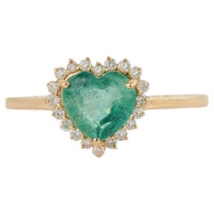 14K Yellow Gold 1.2ct Natural Zambian Emerald Heart Ring with Diamond Halo