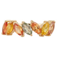Anello eternity in oro giallo 14 carati con zaffiro arcobaleno da 2,05 carati a taglio marquise