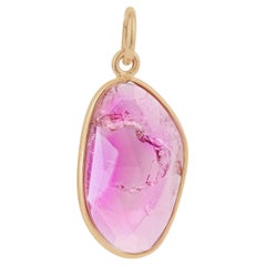 Modern 3.29 Carat Uncut Pink Tourmaline Pendant in 14K Yellow Gold, Bezel Set