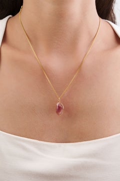 Modern 3.29 Carat Uncut Pink Tourmaline Pendant in 14K Yellow Gold, Bezel Set