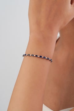 14K White Gold 6.13ct Natural Blue Sapphire & Diamond Pear Cut Tennis Bracelet