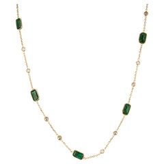 Vintage-Style 14K Yellow Gold 1.99ct Emerald & Diamond Station Chain Necklace