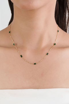 Vintage-Style 14K Yellow Gold 1.99ct Emerald & Diamond Station Chain Necklace