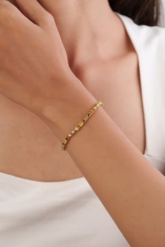 Handmade 6.83ct Mixed-Shape Diamond Tennis Bracelet in 18K Solid Yellow Gold