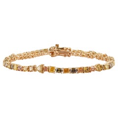Handmade 6.83ct Mixed-Shape Diamond Tennis Bracelet in 18K Solid Yellow Gold