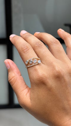 Certified 14K Solid Yellow Gold Baguette & Round Diamond Bypass Cluster Ring