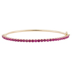 Classic 2.43ct Natural Round Cut Ruby Tennis Bracelet Bangle in 14K Yellow Gold
