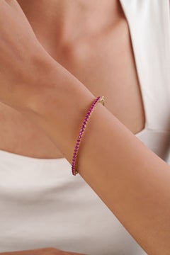 Classic 2.43ct Natural Round Cut Ruby Tennis Bracelet Bangle in 14K Yellow Gold