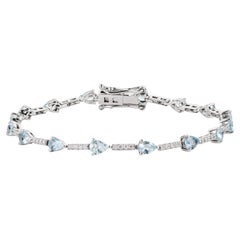 Everyday 1.61ct Pear Cut Aquamarine & Diamond Tennis Bracelet in 14K White Gold