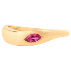 Marquise Cut Natural Ruby Gypsy Set Chunky Band Ring in 14K Yellow Gold