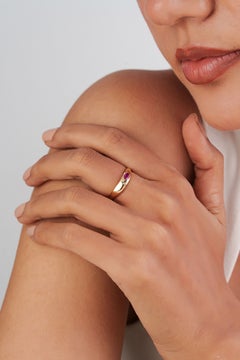 Marquise Cut Natural Ruby Gypsy Set Chunky Band Ring in 14K Yellow Gold
