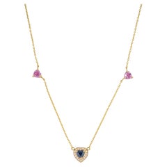 14K Yellow Gold Heart Pendant Necklace with 1.58ct Multi-Sapphires & Diamonds
