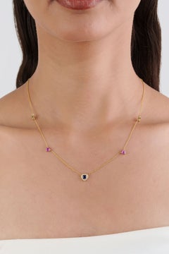 14K Yellow Gold Heart Pendant Necklace with 1.58ct Multi-Sapphires & Diamonds