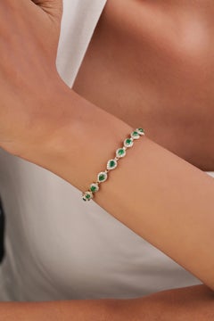 14K Yellow Gold 2.68ct Emerald & 1.56ct Diamond Tennis Bracelet Fine Jewelry