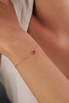 14K Gold 0.35 ct Heart-Shaped Orange Sapphire Prong-Set Station Chain Bracelet