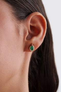 VR Jewels Natural Zambian Emerald Studs with Diamond Halo in 14K Yellow Gold