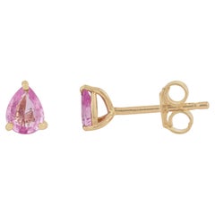 Modern Pink Sapphire Pear-Shaped Solitaire Stud Earrings in 14K Yellow Gold