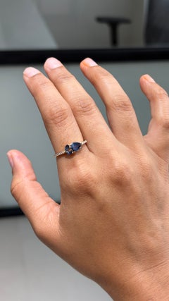1.03ct Pear & Marquise Blue Sapphire 0.12ct Diamond Three-Stone Ring in 14K Gold