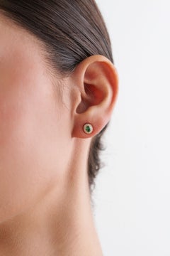 Everyday Oval Natural Emerald and Diamond Halo Stud Earrings in 14K Yellow Gold