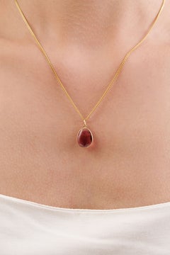 Ciondolo minimalista con tormalina rosa da 3,33 carati in oro giallo massiccio 14K