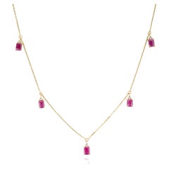14K Solid Yellow Gold 2.1 ct Natural Emerald-Cut Ruby & Diamond Station Necklace