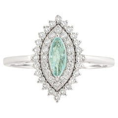 18K White gold Marquise Cut Paraiba Tourmaline Ring with Double Halo Diamonds