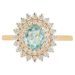 14K Yellow Gold 1.18 ct Oval Cut Paraiba Tourmaline & Diamond Double Halo Ring