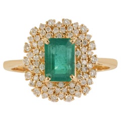 Art Deco-Inspired 1.81ct Emerald & Diamond Halo Cluster Ring in 14K Yellow Gold