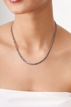 7.5ct Round Black Diamond Riviera Tennis Necklace in 18K White Gold 17 Inches