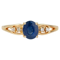 Vintage Style 1.01ct Blue Sapphire & Diamond Engagement Ring in 14k Yellow Gold
