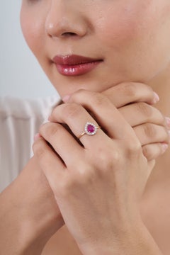 VR Jewels 14K Yellow Gold Pear Cut Natural Mozambique Ruby & Diamond Halo Ring