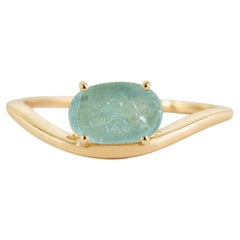 1.13ct Oval Cut Paraiba Tourmaline Wavy Band Solitaire Ring in 18K Yellow Gold