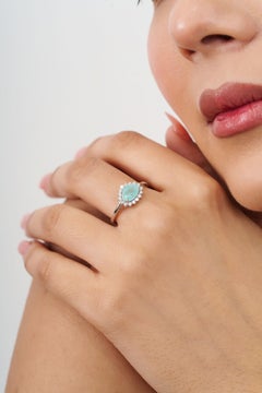 18K White Gold 1.09ct Pear Cut Paraiba Tourmaline Diamond Halo Cluster Ring