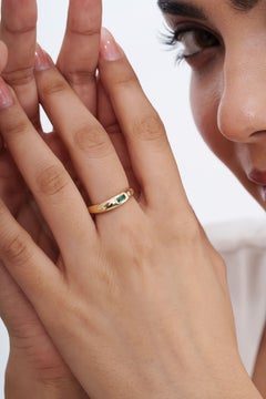 Modernist Baguette Flush Set Emerald Diamond Chunky Signet Band 14K Yellow Gold