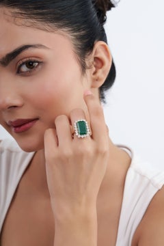 Art Deco Style 5.06ct Emerald Cut Natural Emerald & Diamond Halo Cocktail Ring