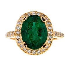 Beautiful Oval Cut Emerald Diamond Gold Solitaire Ring