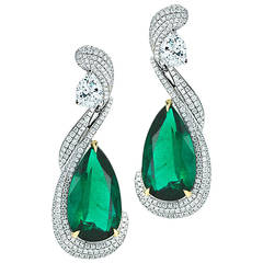Amazing Zambian Pear shape Emerald and Diamond Earring