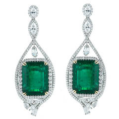 Emerald Cut Emerald Zambian and Diamond Earring