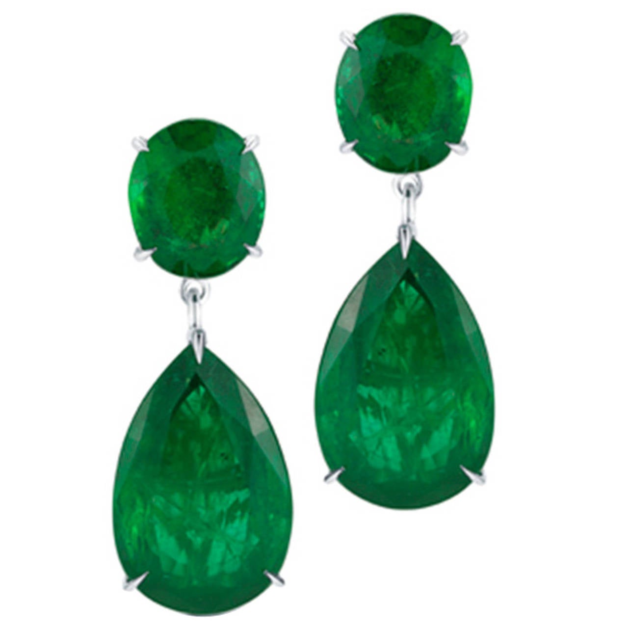 Stunning GIA Cert Emerald Diamond Dangle Earrings For Sale
