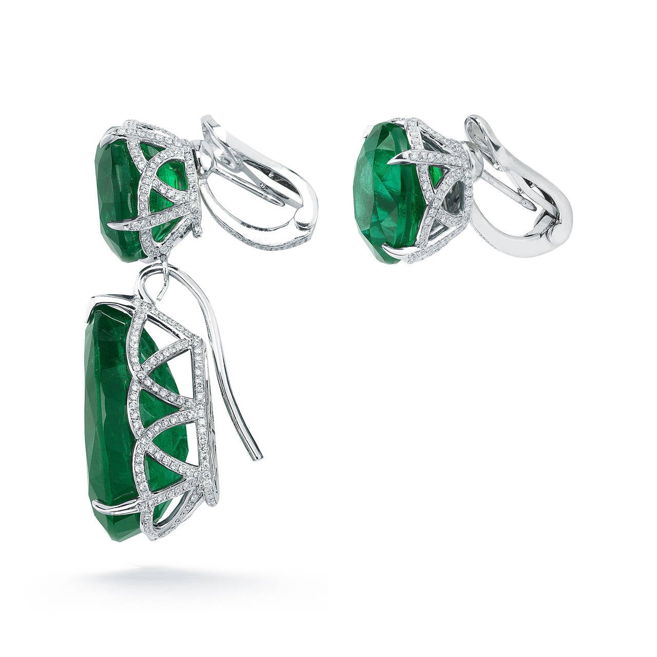 Women's Stunning GIA Cert Emerald Diamond Dangle Earrings For Sale