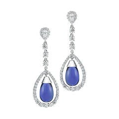 Dangling Tanzanite Tear Drop Diamond Gold Earrings