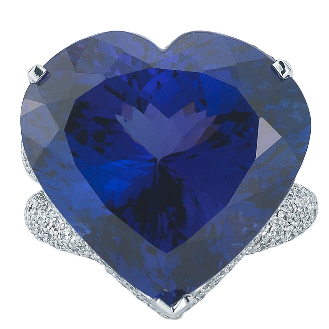 Dazzling GIA Cert Tanzanite Diamond Heart Shaped Ring For Sale