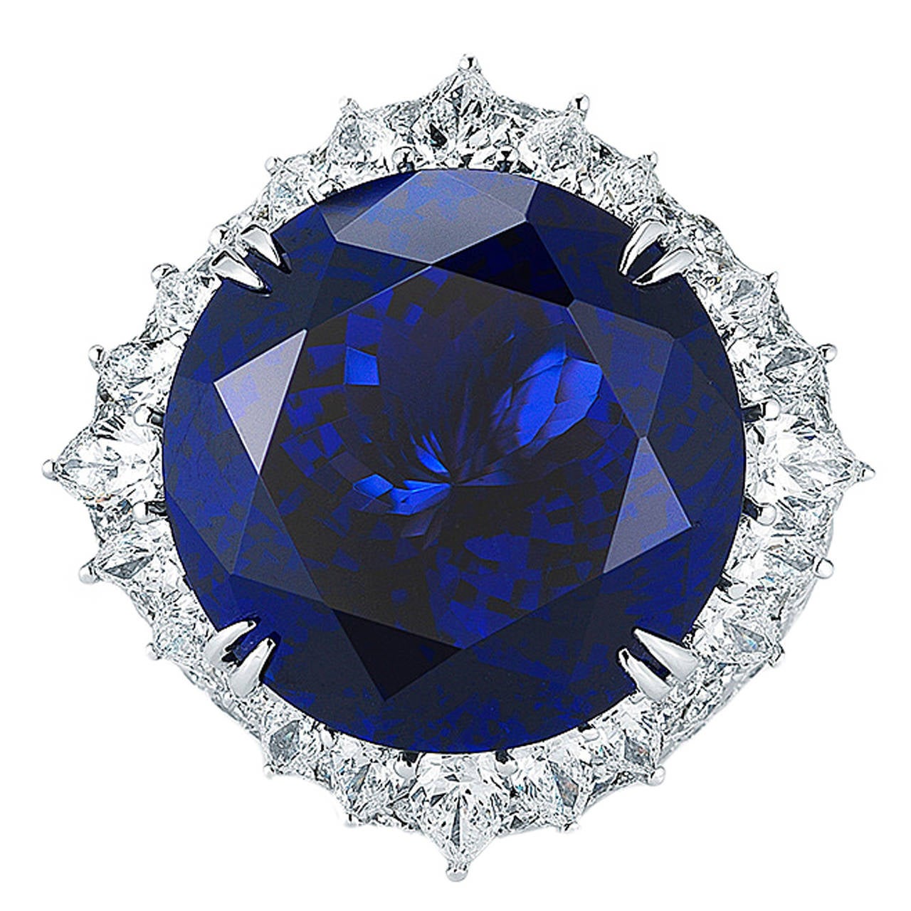 63.50 Carat GIA Cert Round Tanzanite Diamond Gold Ring For Sale