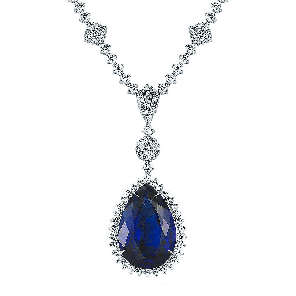 Royal Blue Color GIA Cert Tanzanite Diamond Gold Necklace For Sale