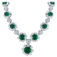 130.37 carats GIA Cert Zambian Emerald Diamond Necklace Earring and Ring Set