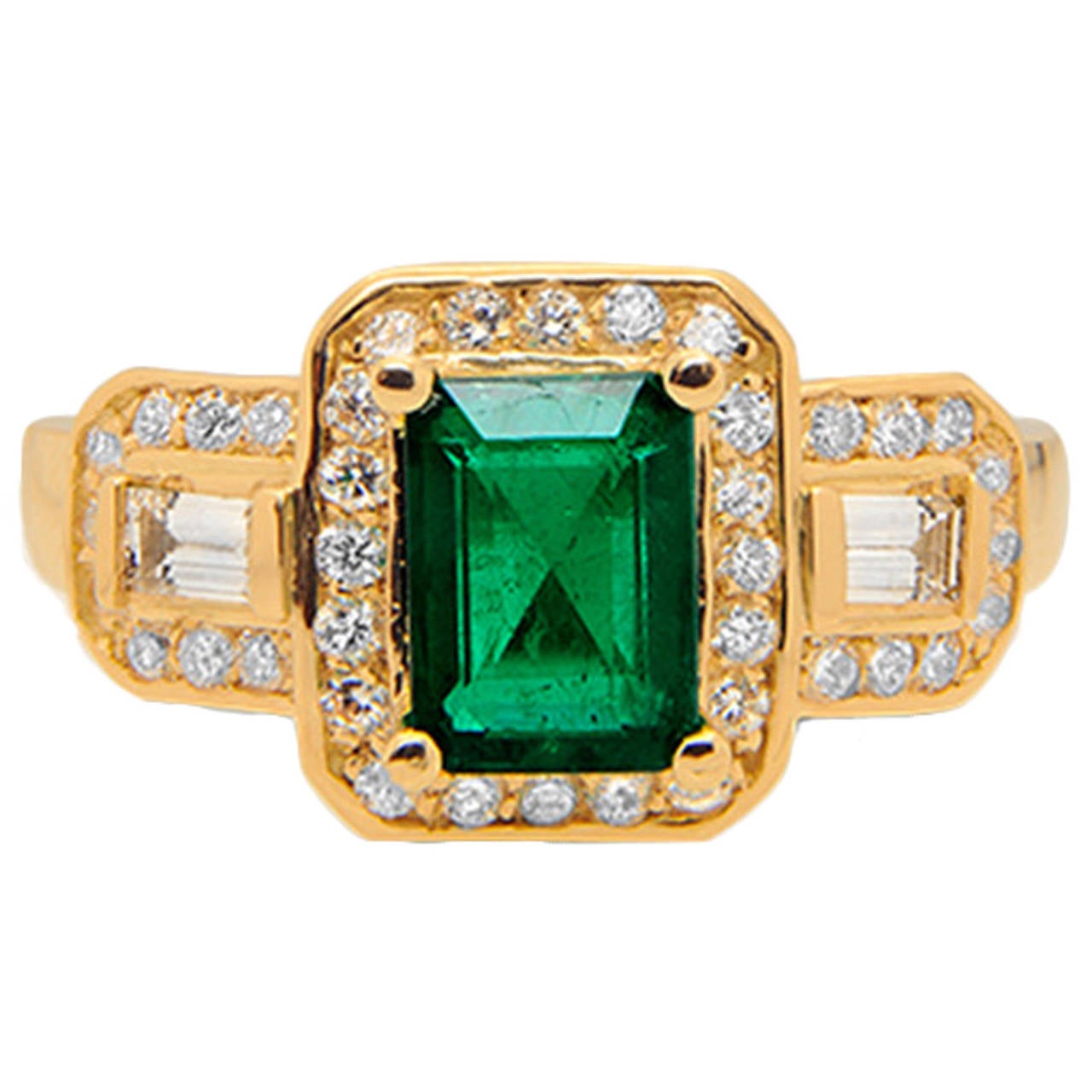 Lovely Emerald-cut Emerald Diamond Gold Engagement Ring For Sale