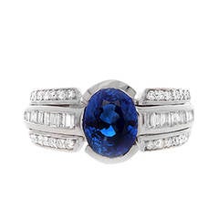 Blue Sapphire Oval Diamond Gold Engagement Ring